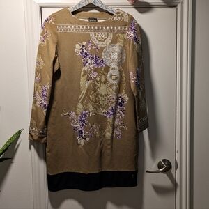 Sportalm Dress Size 42 US 10 Olive Green Floral Mid Sleeve Designer EU